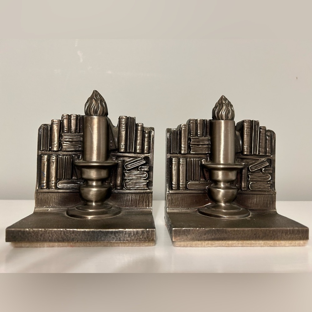 Bookends - Antique Ronson Bookends 1930's "Volumes & Candlelight"  18B